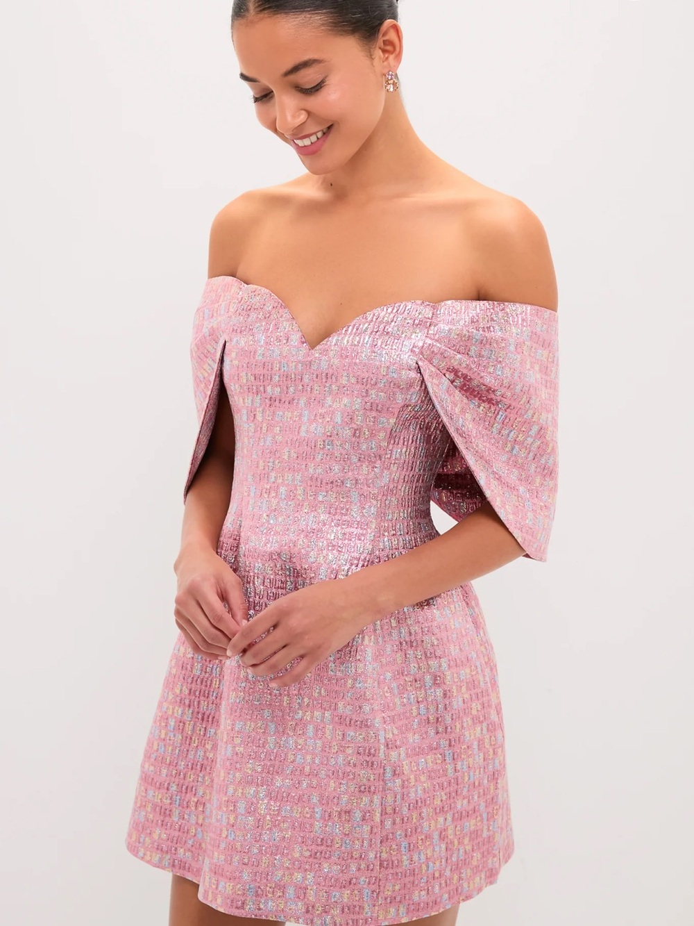 Off-Shoulder Pink Mini Dress with Sweetheart Neckline